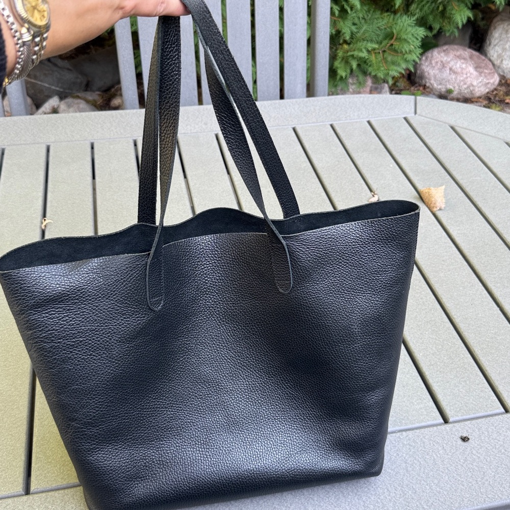 Cuyana Black Leather Tote Bag with black insert